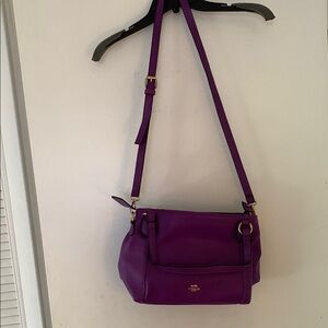 Coach Purple Shoulder Bag with Premium Leather and Gold Logo